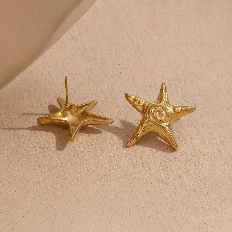 Gold-Plated Anti Tarnish Stainless Steel Star Shaped Stud Earrings