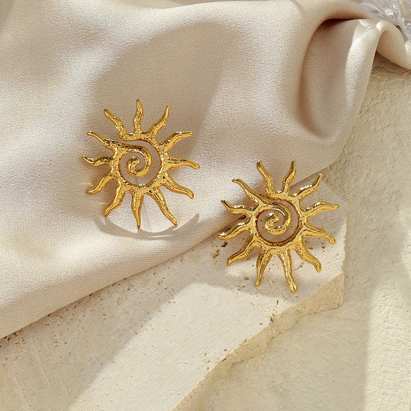 Gold-Plated Anti Tarnish Stainless Steel Sun Shaped Stud Earrings