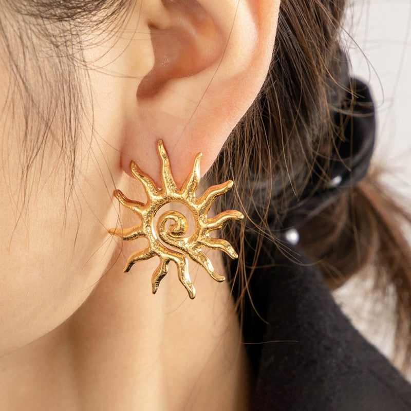 Gold-Plated Anti Tarnish Stainless Steel Sun Shaped Stud Earrings