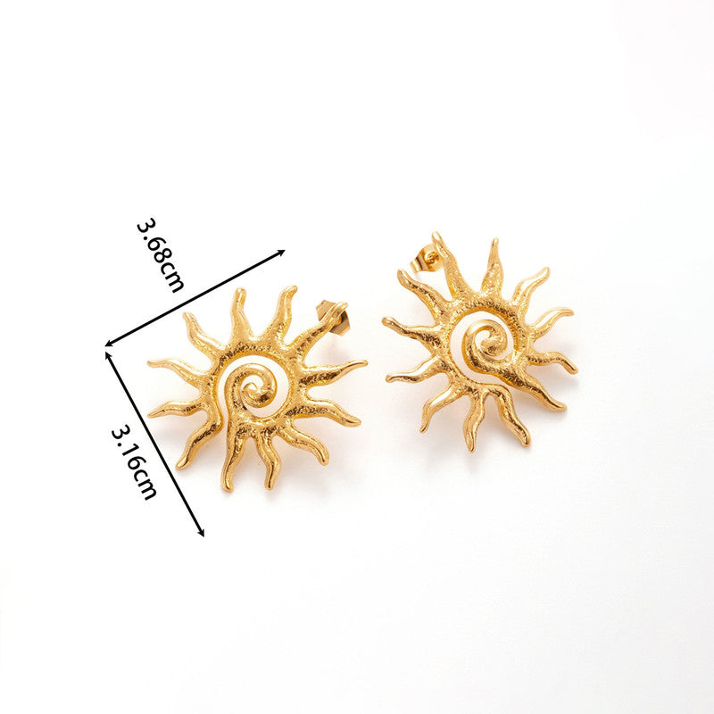Gold-Plated Anti Tarnish Stainless Steel Sun Shaped Stud Earrings