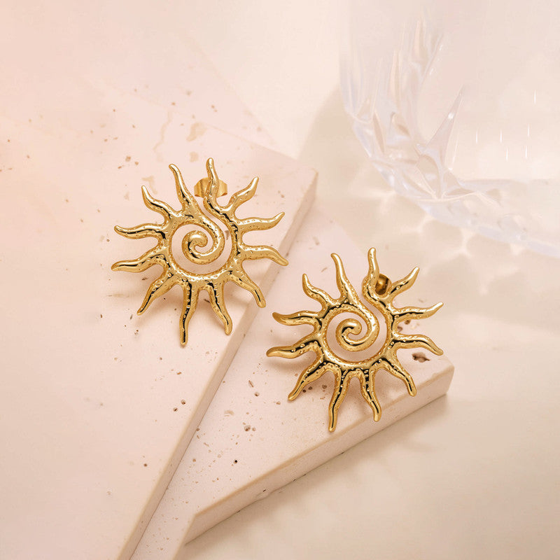 Gold-Plated Anti Tarnish Stainless Steel Sun Shaped Stud Earrings