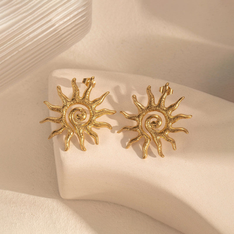 Gold-Plated Anti Tarnish Stainless Steel Sun Shaped Stud Earrings
