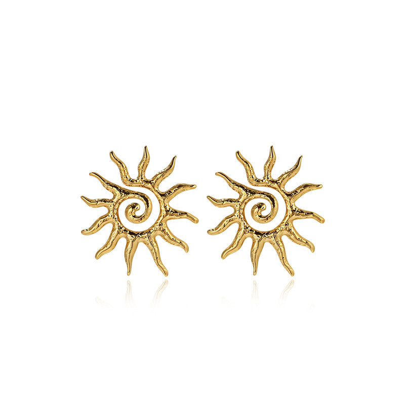 Gold-Plated Anti Tarnish Stainless Steel Sun Shaped Stud Earrings