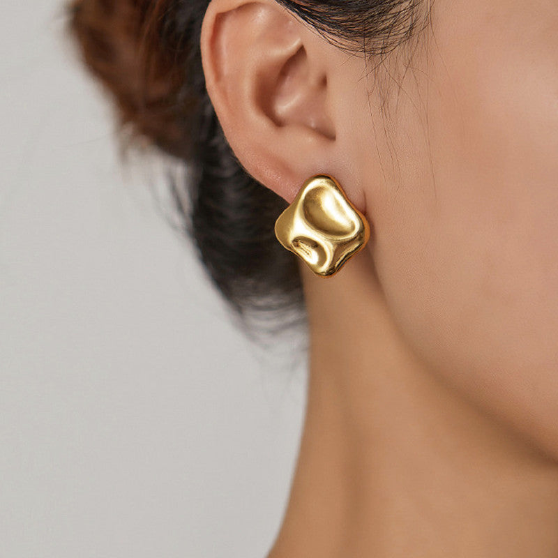 Gold-Plated Anti Tarnish Stainless Steel Square Shaped Stud Earrings