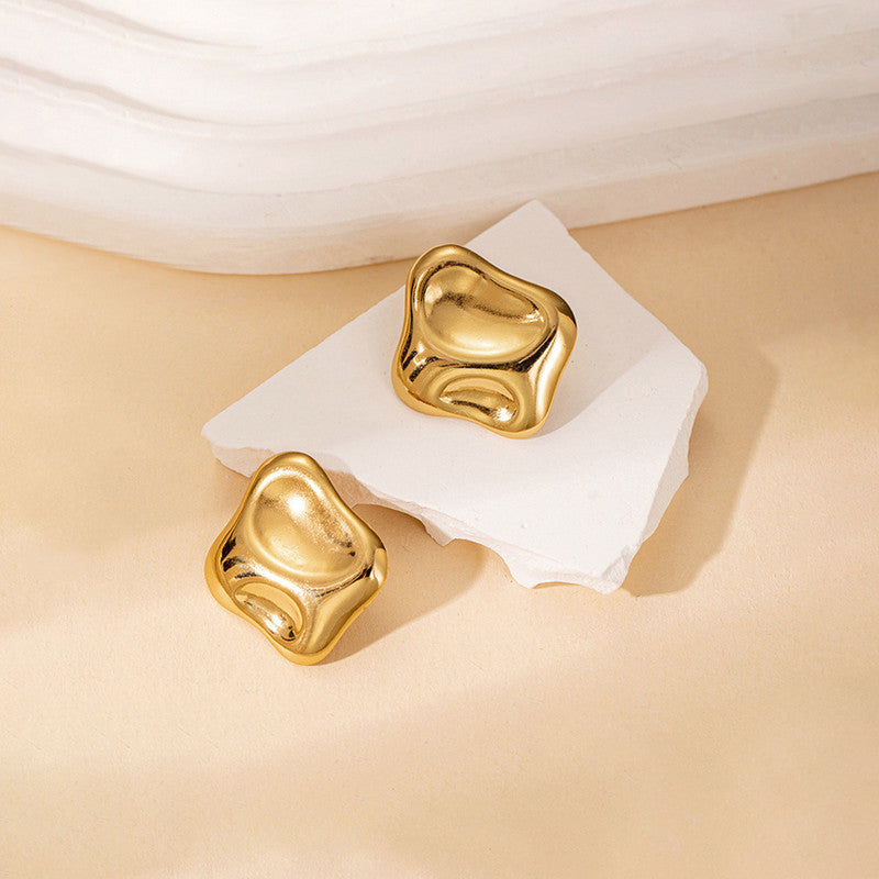 Gold-Plated Anti Tarnish Stainless Steel Square Shaped Stud Earrings