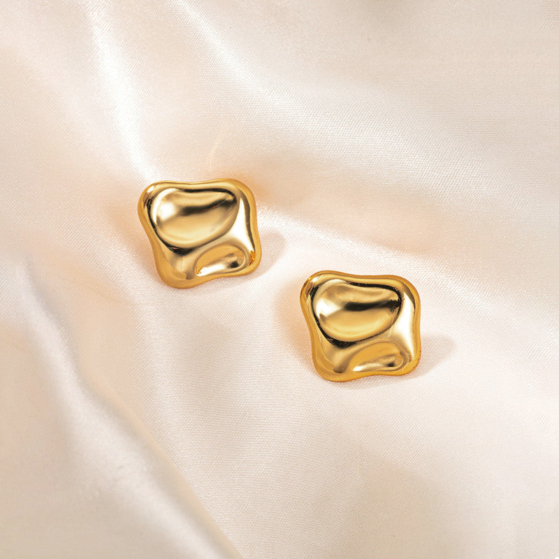 Gold-Plated Anti Tarnish Stainless Steel Square Shaped Stud Earrings