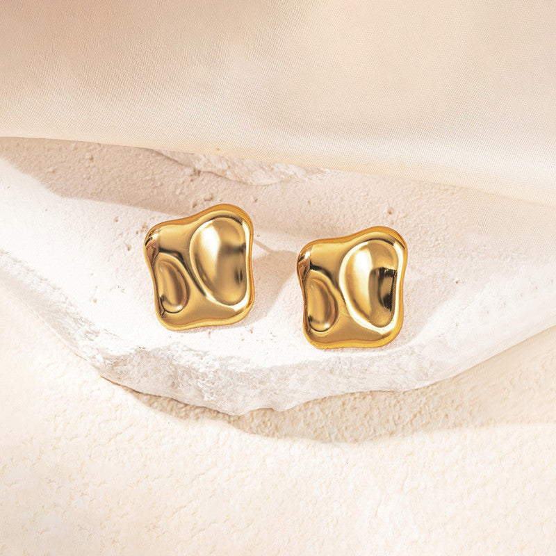 Gold-Plated Anti Tarnish Stainless Steel Square Shaped Stud Earrings