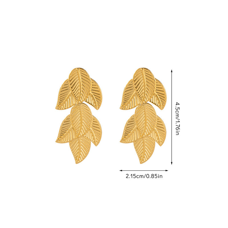 Gold-Plated Anti Tarnish Stainless Steel Leaf Shaped Drop Earrings