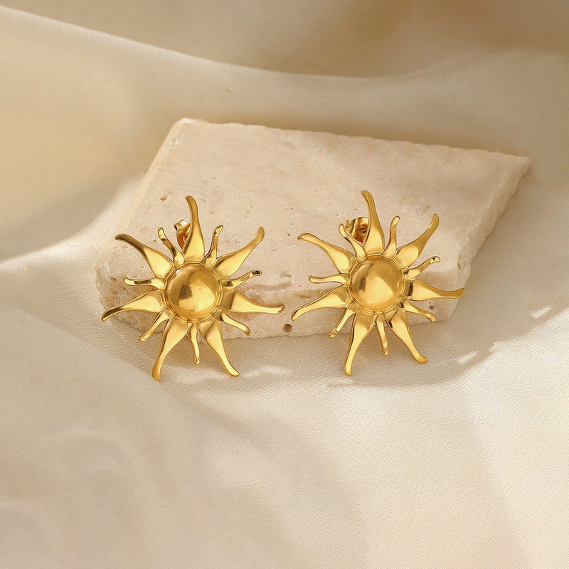 Gold-Plated Anti Tarnish Stainless Steel Sun Shaped Stud Earrings