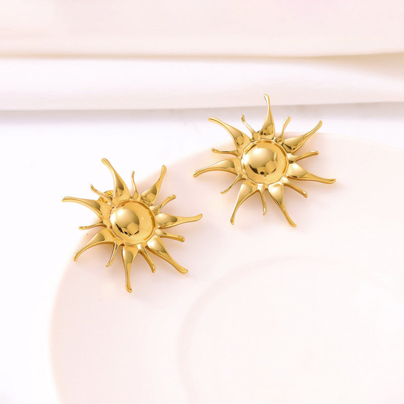 Gold-Plated Anti Tarnish Stainless Steel Sun Shaped Stud Earrings