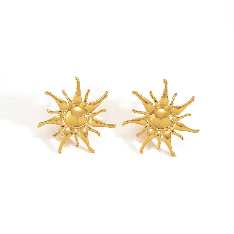 Gold-Plated Anti Tarnish Stainless Steel Sun Shaped Stud Earrings
