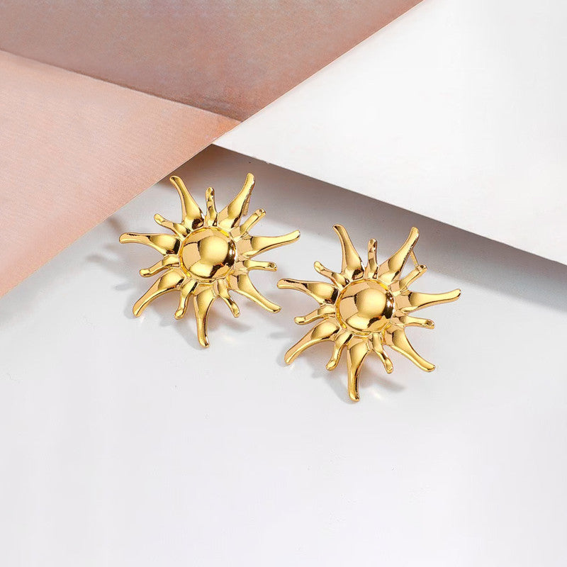 Gold-Plated Anti Tarnish Stainless Steel Sun Shaped Stud Earrings