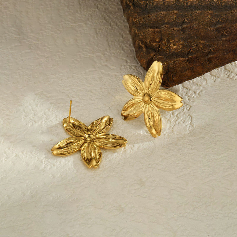 Gold-Plated Anti Tarnish Stainless Steel Floral Drop Earrings