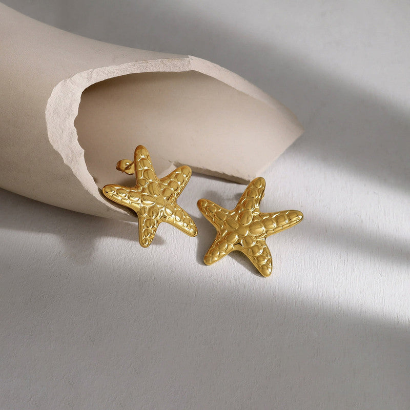Gold-Plated Anti Tarnish Stainless Steel Star Themed Drop Earrings