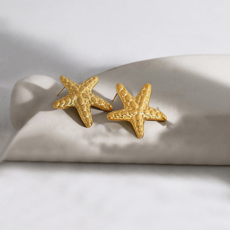 Gold-Plated Anti Tarnish Stainless Steel Star Themed Drop Earrings