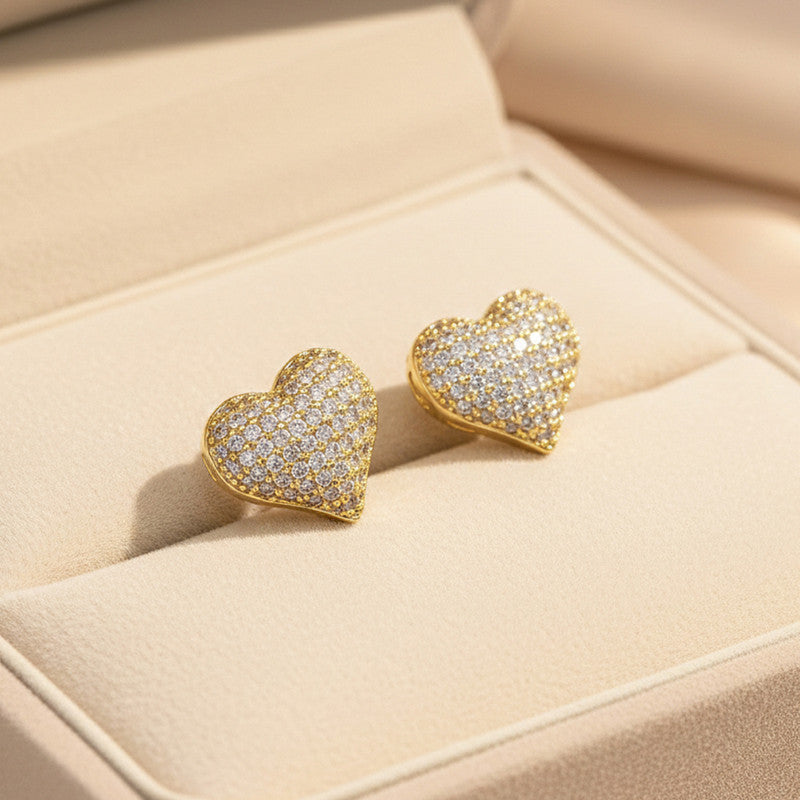 Gold Plated Anti Tarnish Heart Themed Earrings For Girls Women