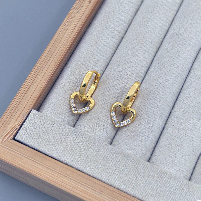Gold Plated Anti Tarnish Heart Themed Earrings For Girls Women