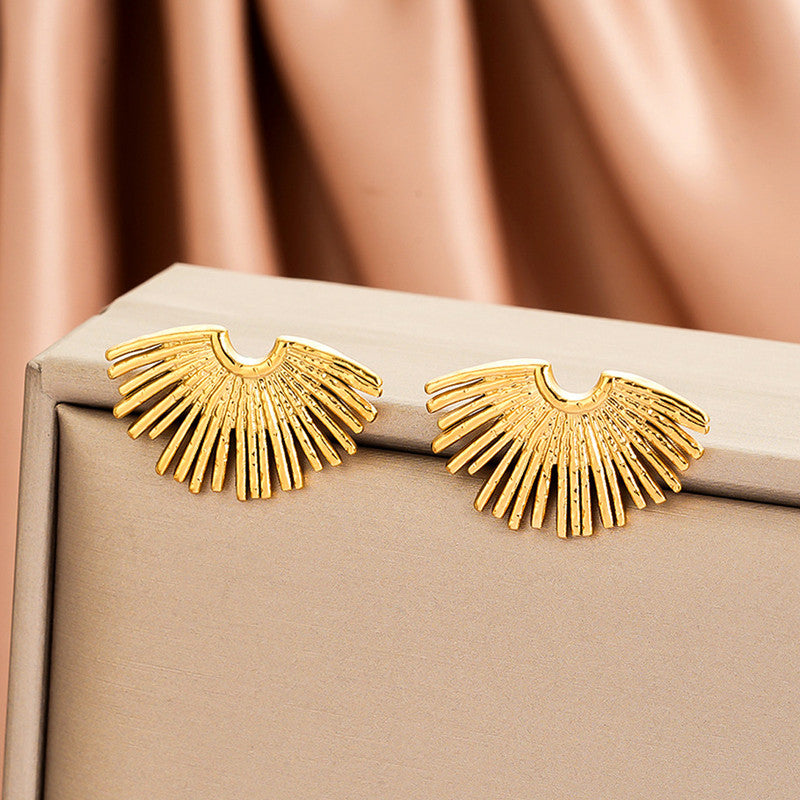 Gold Plated Anti Tarnish Half Sun Ray Themed Earrings For Girls Women