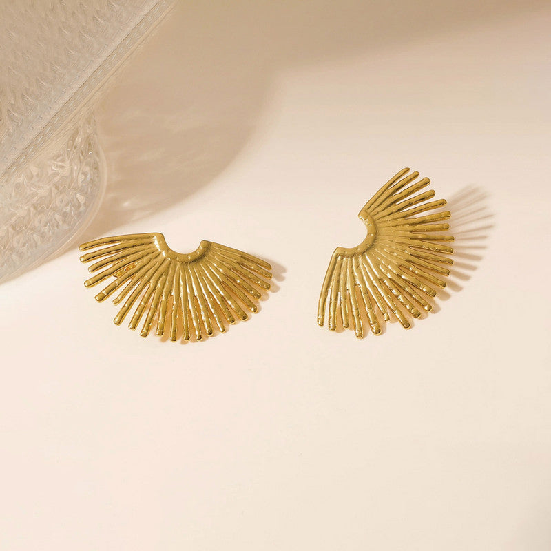Gold Plated Anti Tarnish Half Sun Ray Themed Earrings For Girls Women