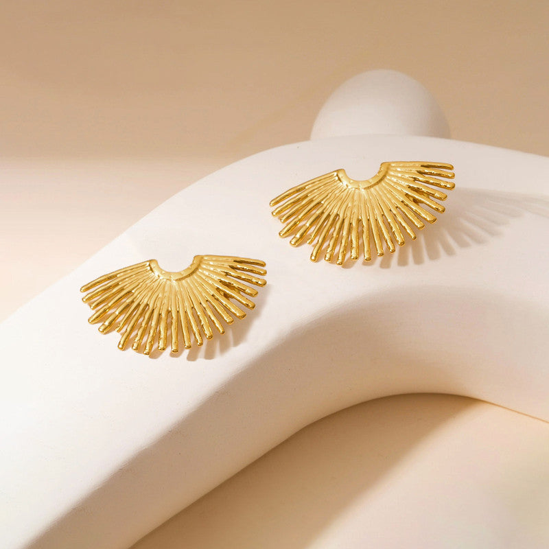 Gold Plated Anti Tarnish Half Sun Ray Themed Earrings For Girls Women