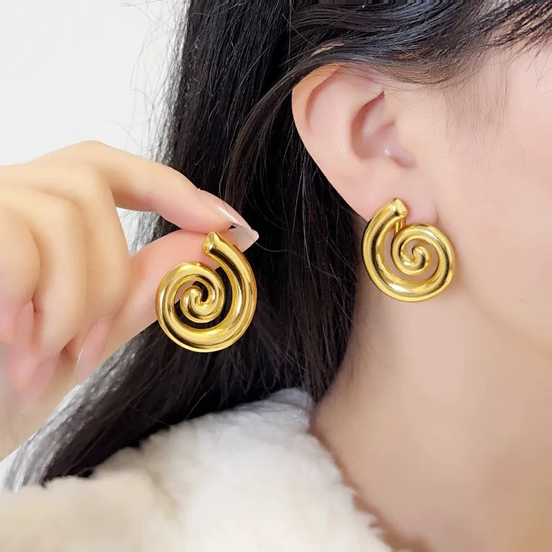 Gold Plated Stainless Steel Anti Tarnish Spiral Chunky Earrings