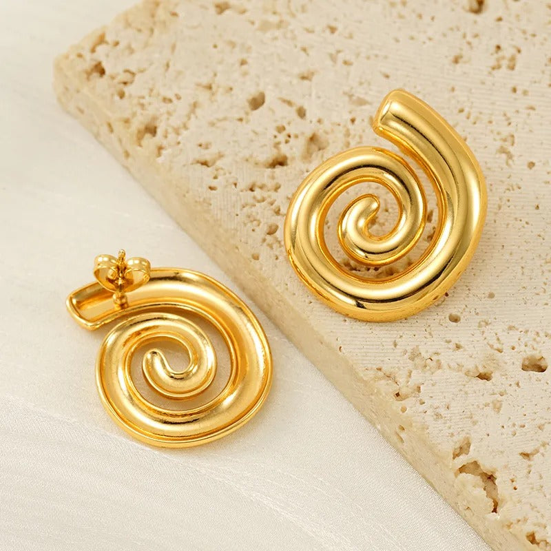 Gold Plated Stainless Steel Anti Tarnish Spiral Chunky Earrings