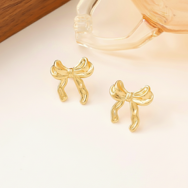Gold Plated Bow Themed Earrings For Girls and Women
