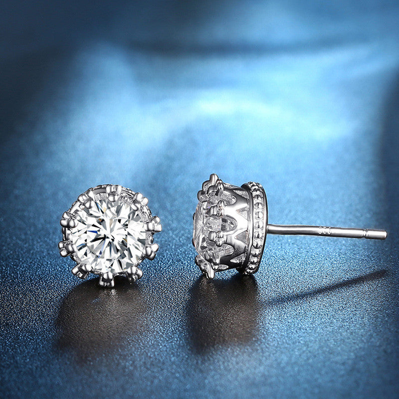 Silver Plated Anti Tarnish American Diamond Crushed Ice Cut Round Shape Stud Earrings - MySmartBazaar