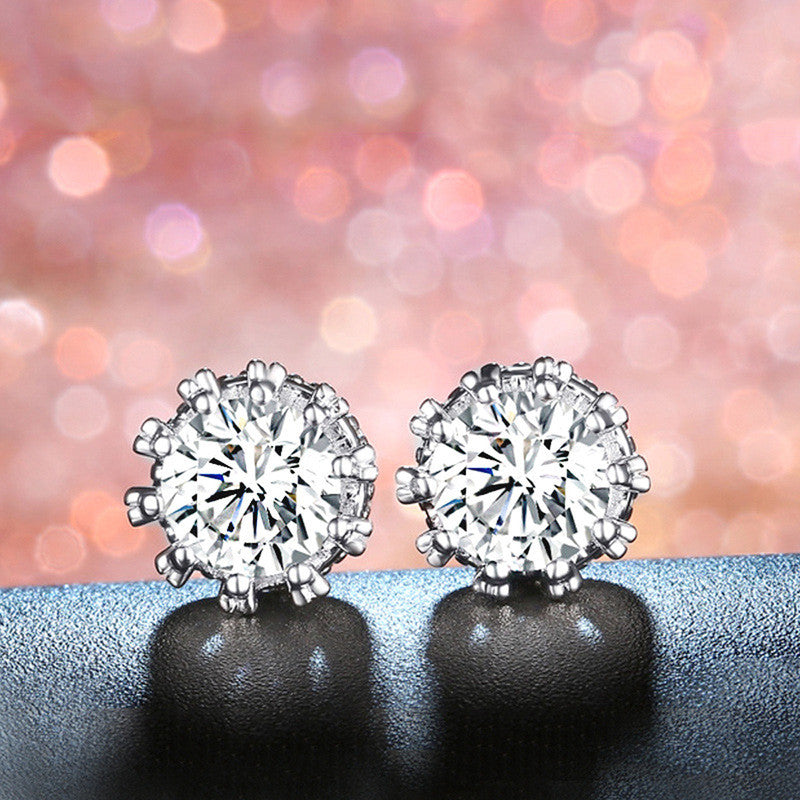 Silver Plated Anti Tarnish American Diamond Crushed Ice Cut Round Shape Stud Earrings - MySmartBazaar