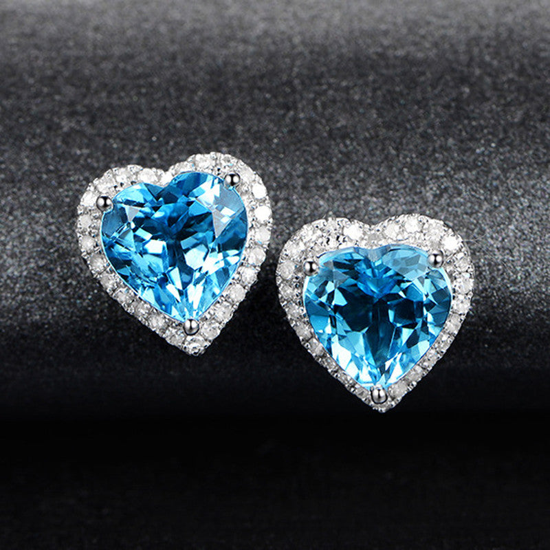 Silver Plated Anti Tarnish American Diamond Crushed Ice Cut Blue Heart Shape Stud Earrings - MySmartBazaar