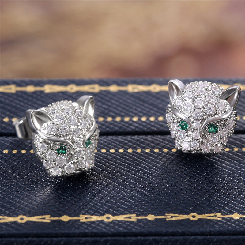 Silver Plated Anti Tarnish Green Eyed Contemporary Earrings