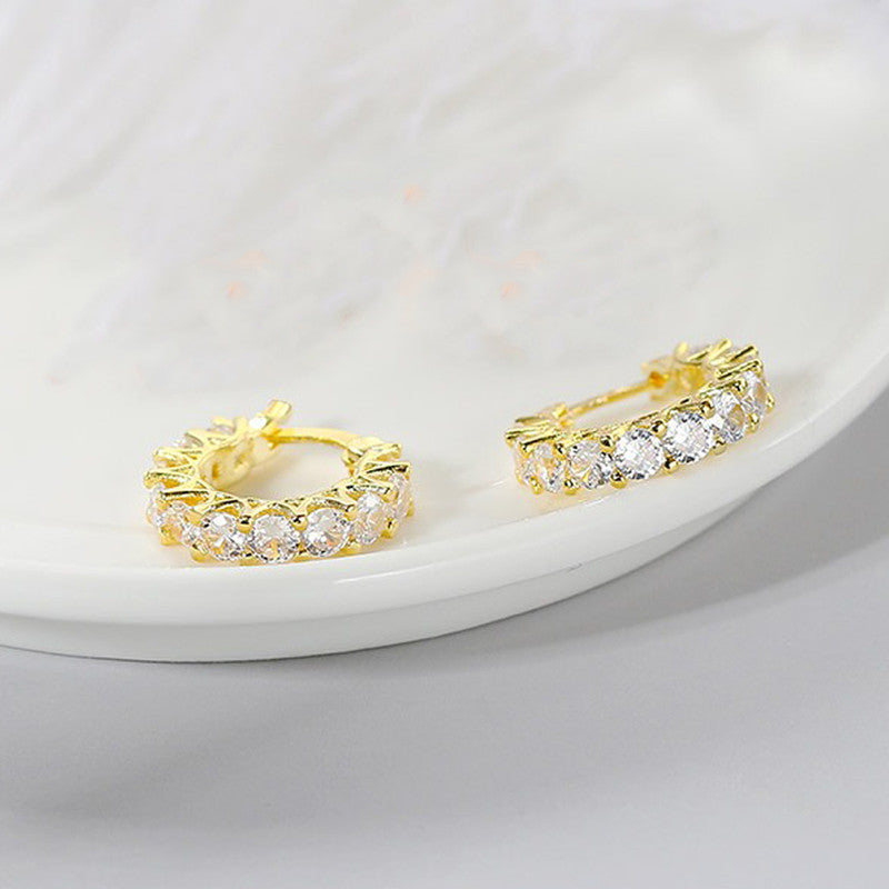 Gold Plated American Diamond Studded Contemporary Beautiful Hoop Earrings
