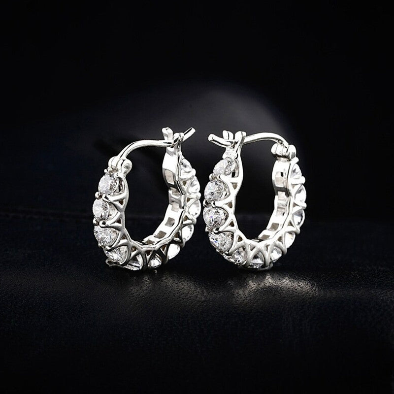 Silver Plated Anti Tarnish American Diamond Studded Contemporary Beautiful Hoop Earrings