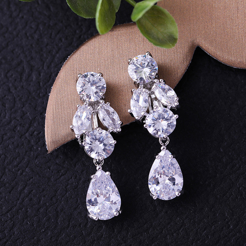 Silver Plated Anti Tarnish American Diamond Studded Floral Crushed Ice Cut Drop Earrings