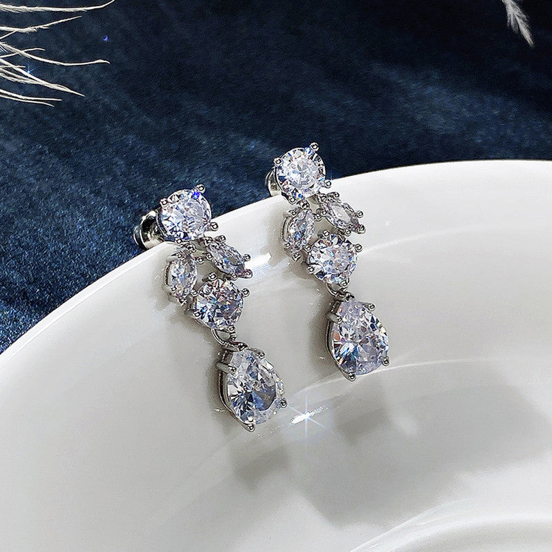 Silver Plated Anti Tarnish American Diamond Studded Floral Crushed Ice Cut Drop Earrings