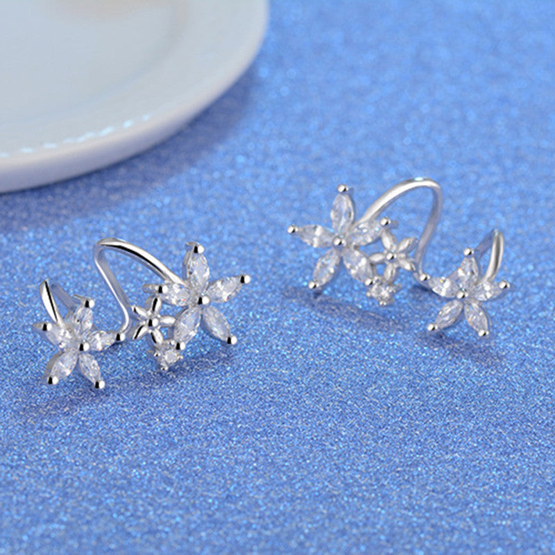 Silver Plated Anti Tarnish American Diamond Studded Triple Star Shaped Earcuffs Style Stud Earrings