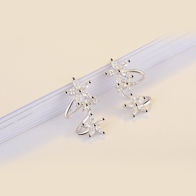 Silver Plated Anti Tarnish American Diamond Studded Triple Star Shaped Earcuffs Style Stud Earrings