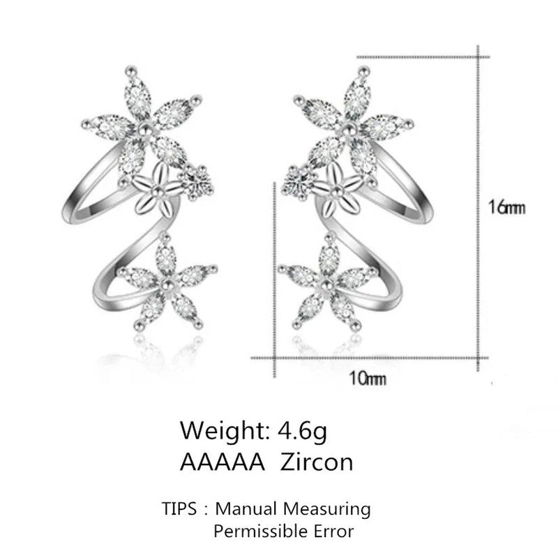 Silver Plated Anti Tarnish American Diamond Studded Triple Star Shaped Earcuffs Style Stud Earrings