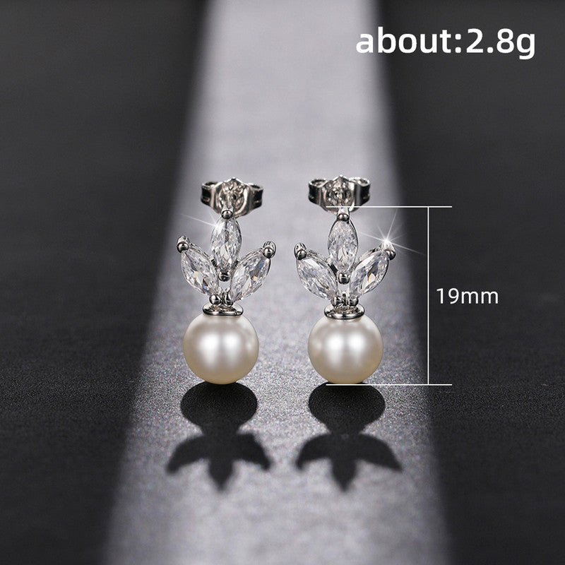 Silver Plated Anti Tarnish American Diamond Studded Pearl Drop Korean Earrings