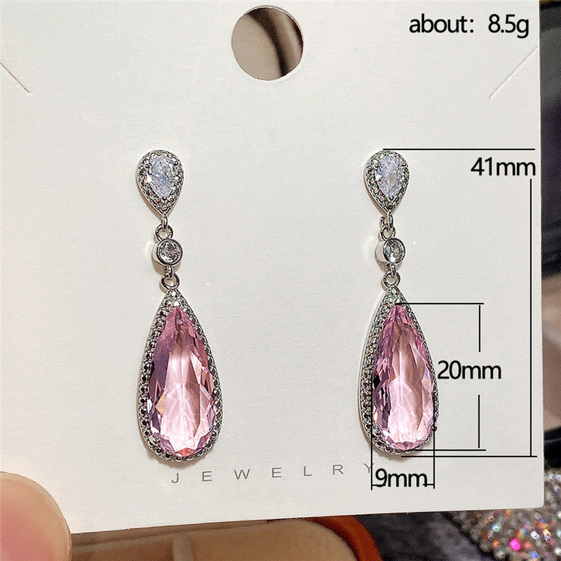 Silver Plated Anti Tarnish American Diamond Studded Pink Teardop Shape Ice Cut Drop Earrings