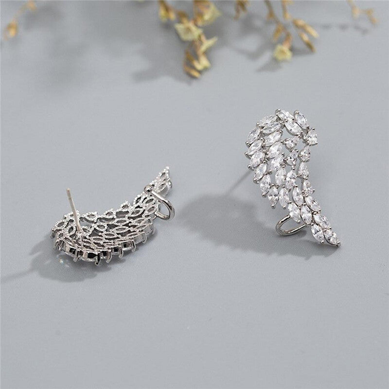 Silver Plated Anti Tarnish American Diamond Studded Wing Shape Contemporary Drop Earrings
