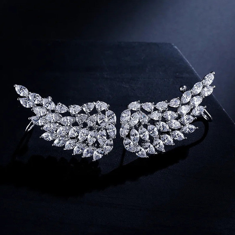 Silver Plated Anti Tarnish American Diamond Studded Wing Shape Contemporary Drop Earrings