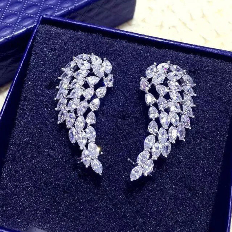 Silver Plated Anti Tarnish American Diamond Studded Wing Shape Contemporary Drop Earrings
