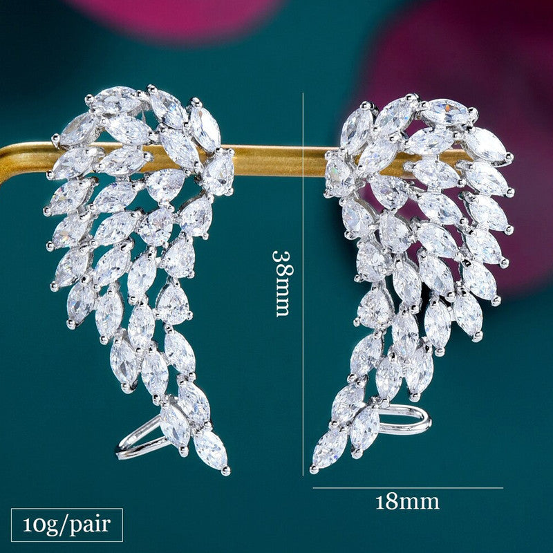 Silver Plated Anti Tarnish American Diamond Studded Wing Shape Contemporary Drop Earrings