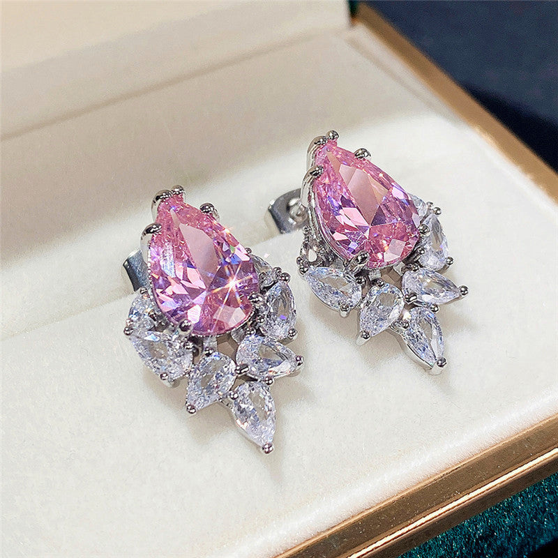 Silver Plated Anti Tarnish American Diamond Studded Pink Crushed Ice Cut Drop Earrings