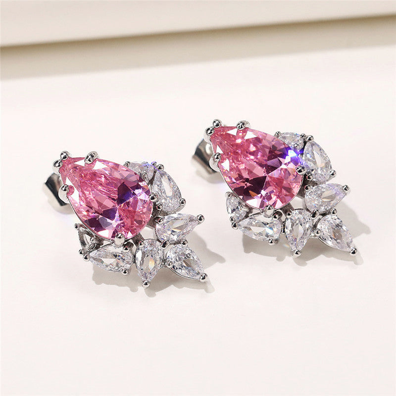 Silver Plated Anti Tarnish American Diamond Studded Pink Crushed Ice Cut Drop Earrings