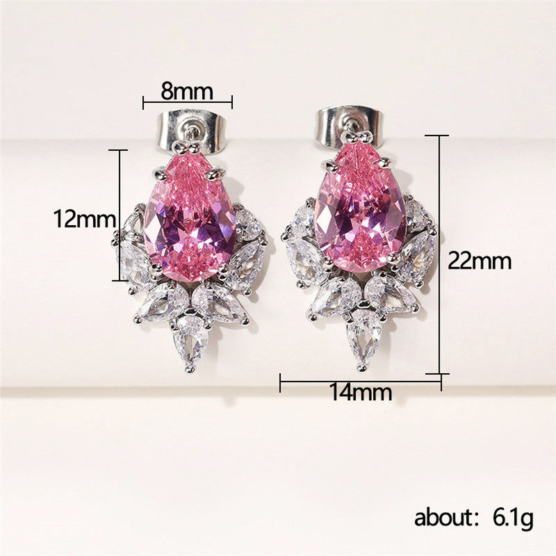 Silver Plated Anti Tarnish American Diamond Studded Pink Crushed Ice Cut Drop Earrings