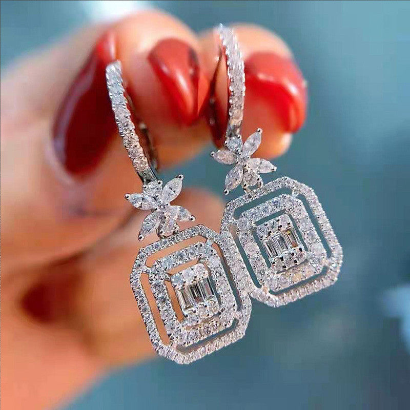 Silver Plated Anti Tarnish American Diamond Studded Iconic Luxury Geometric Drop Earrings