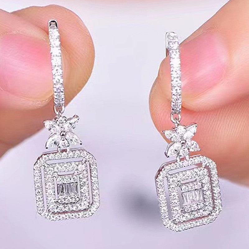 Silver Plated Anti Tarnish American Diamond Studded Iconic Luxury Geometric Drop Earrings
