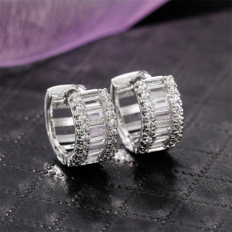 Silver Plated Anti Tarnish American Diamond Studded Contemporary Hoop Earrings